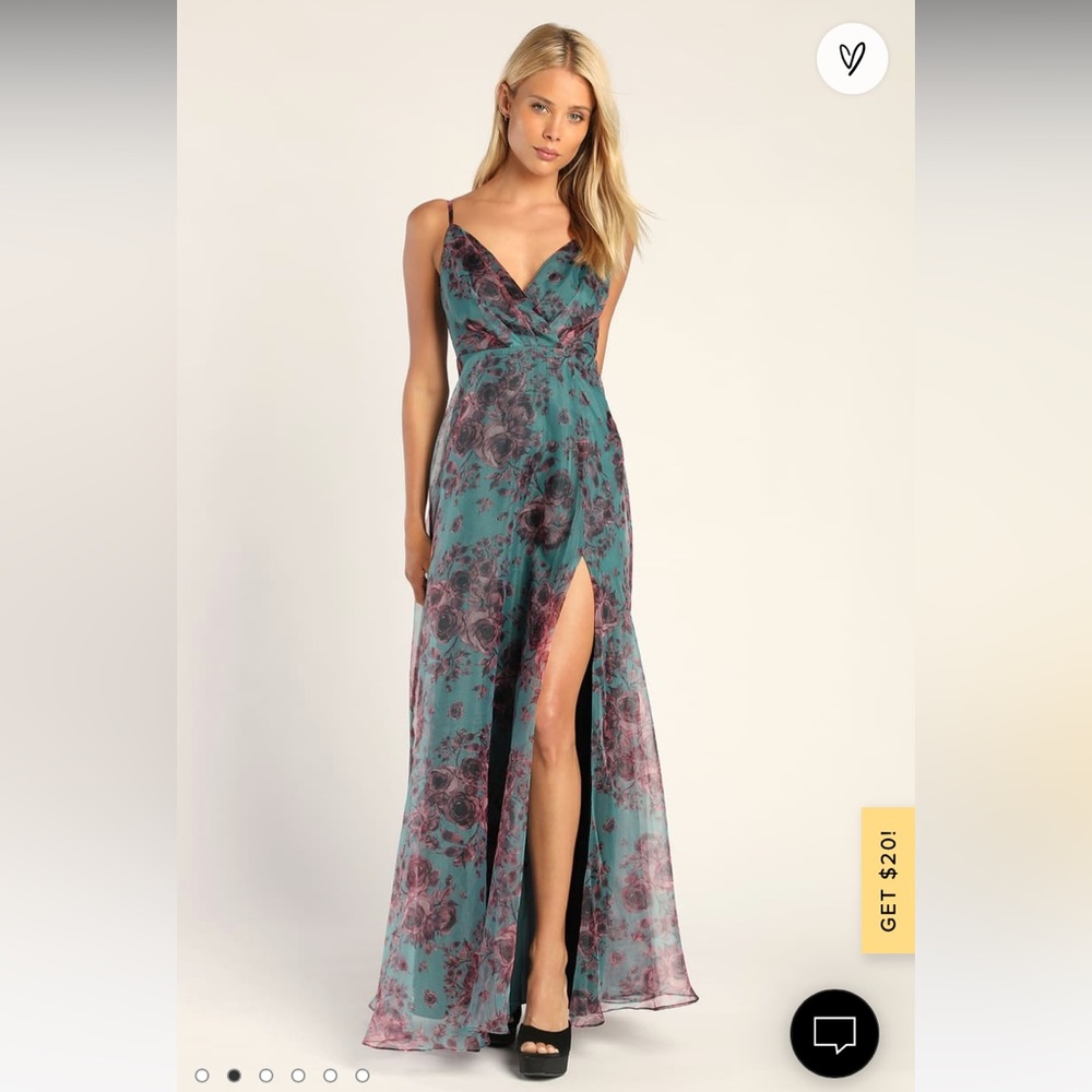 Gorgeously Yours Teal Green Floral Organza Maxi Dress Large Lulus Maxi Floral
